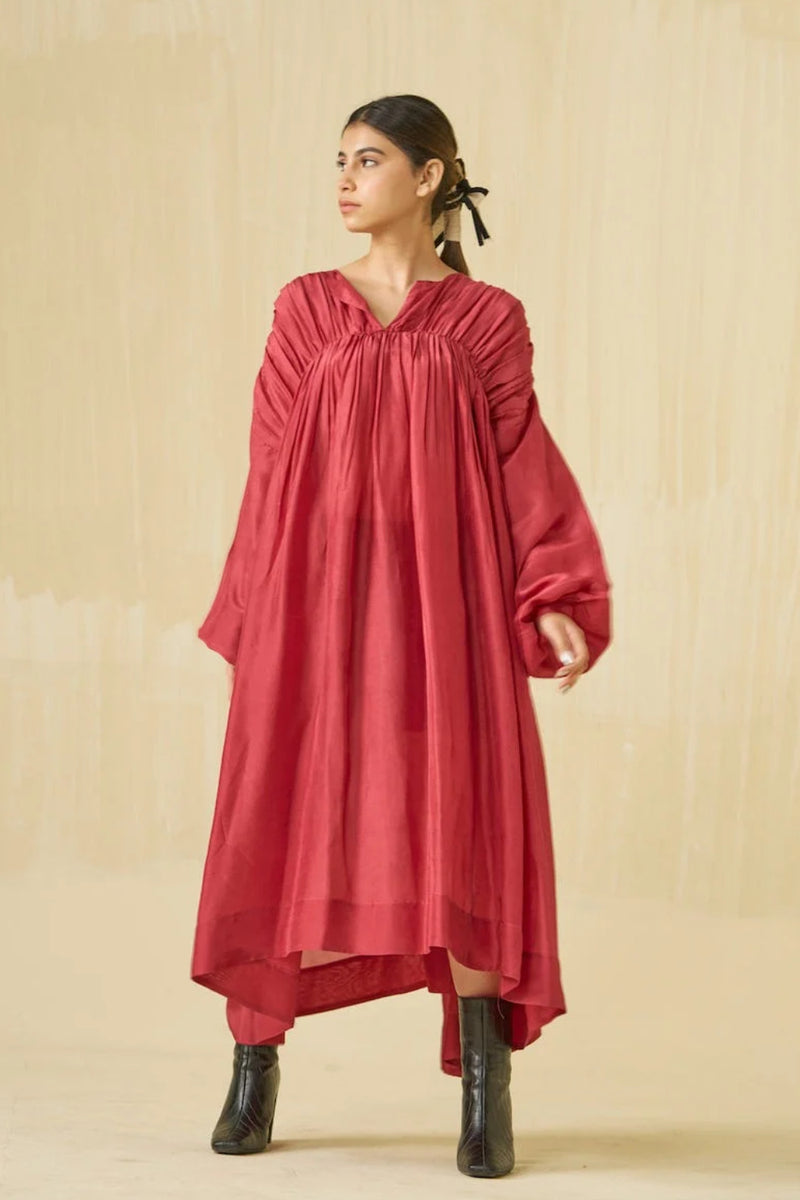 Rose Dress-Hibiscus + Dark Chocolate upada silk dress by Stoique in hibiscus, dark chocolate for women Worldwide