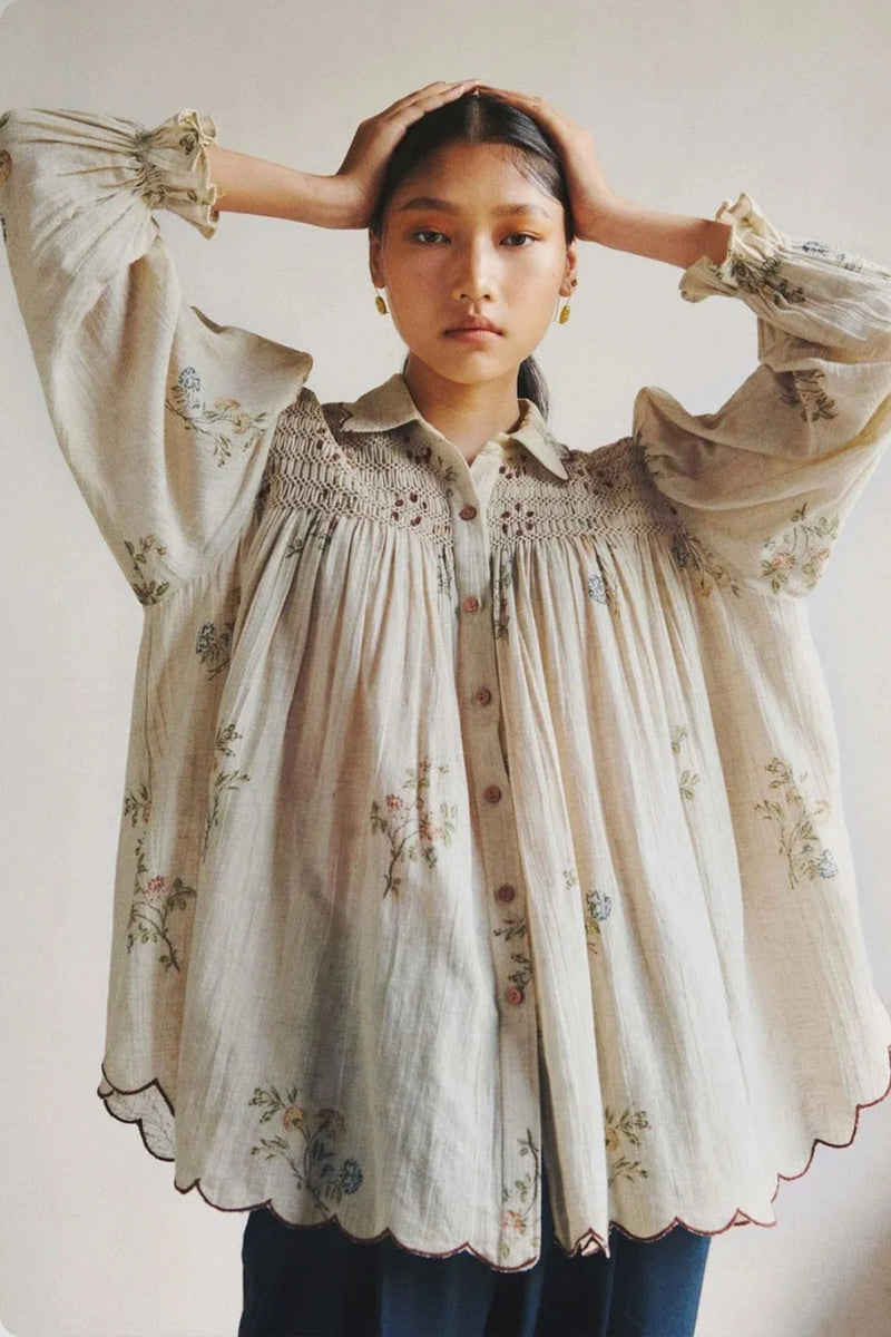 Judy Shirt-Dahlia Print cotton top/shirt by CORD in beige for women Worldwide