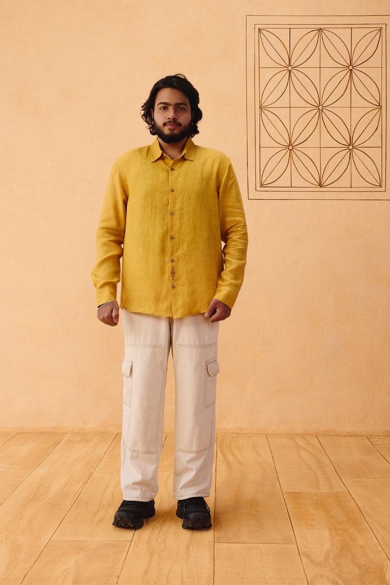 Golden Palm Men's Linen Shirt