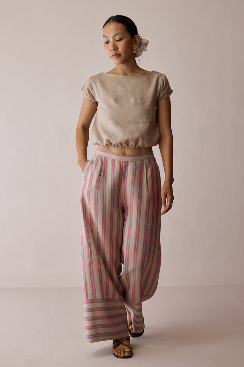 Rimi Linen Co-ord Set-Natural linen co-ord set by Manan in off white for women Worldwide