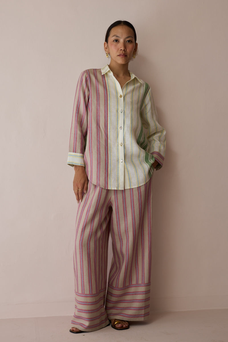 Leena Patchwork Linen Co-ord Set linen co-ord set by Manan in ivory for women Worldwide