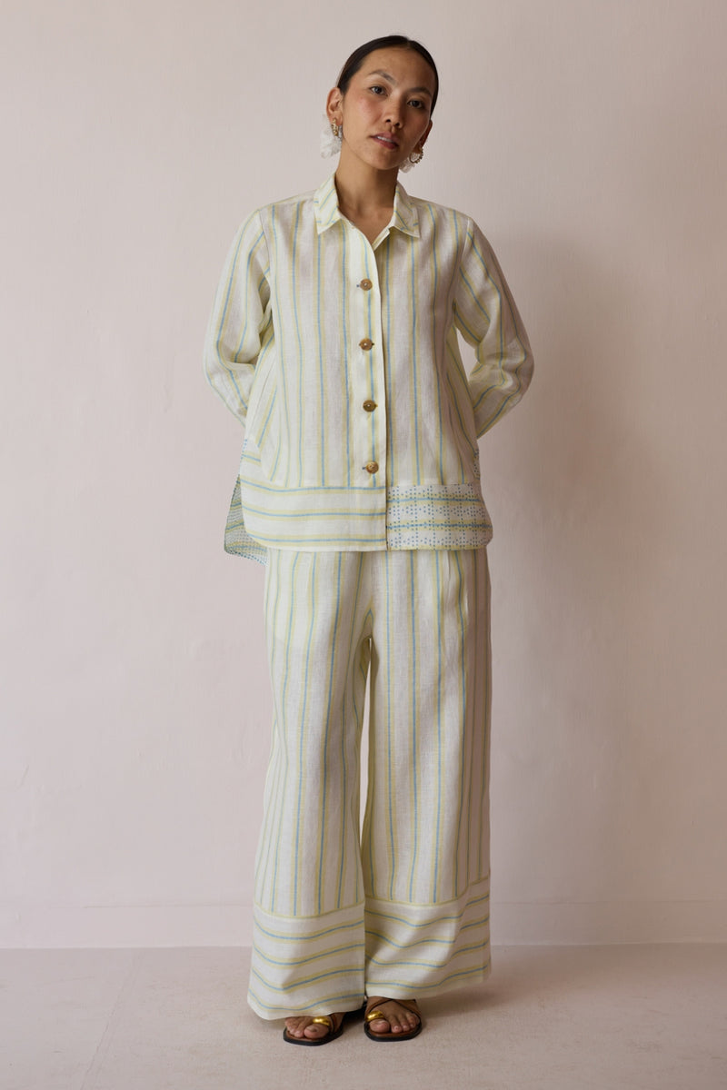 Erra Block-Printed Linen Co-ord-Ivory linen co-ord set by Manan in ivory for women Worldwide