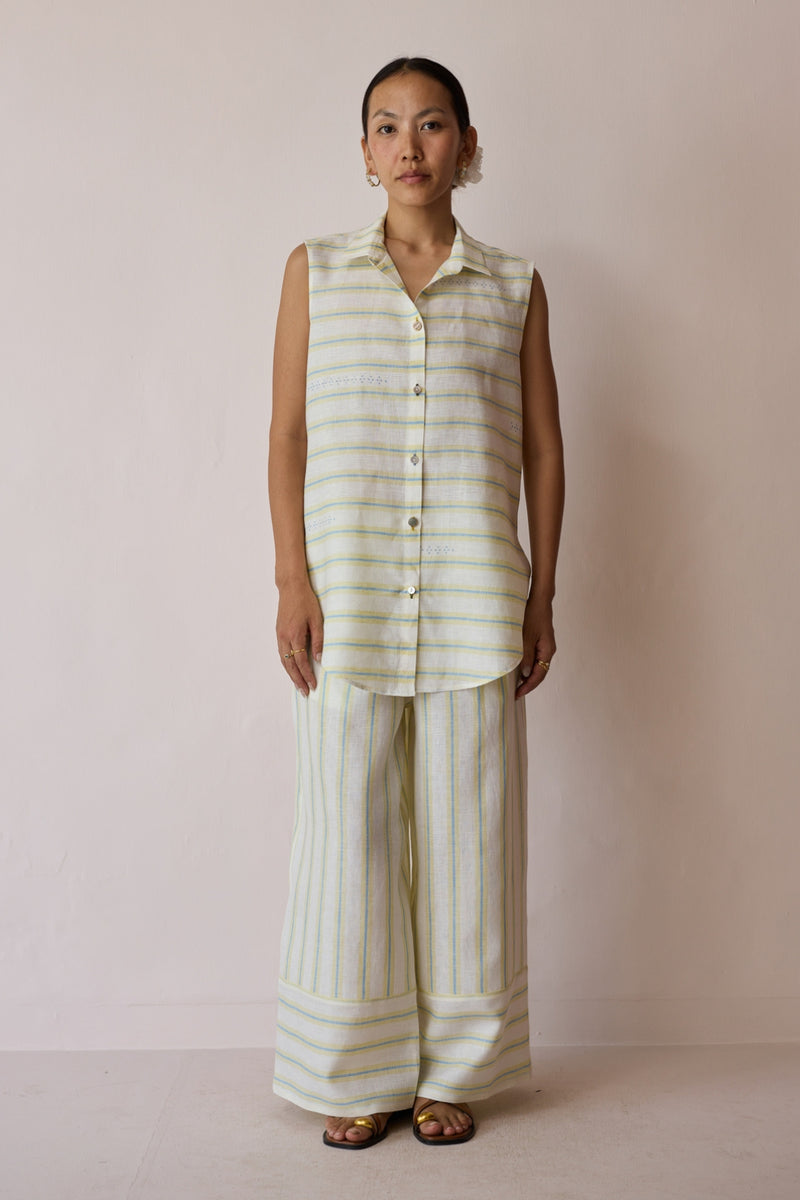 Ello Block-Printed Linen Co-ord-Ivory linen co-ord set by Manan in ivory for women Worldwide