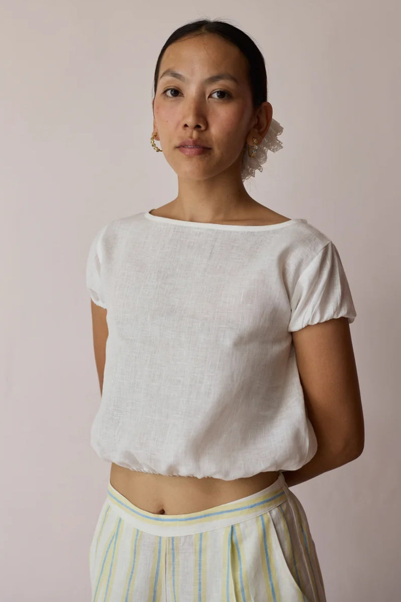 Rimi Linen Crop Top-Ivory linen top/shirt by Manan in ivory for women Worldwide
