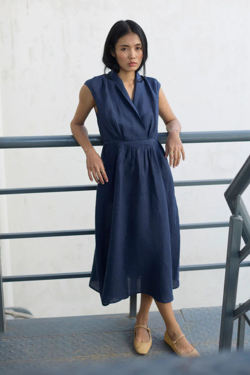 Kara Shawl Collar Linen Dress
