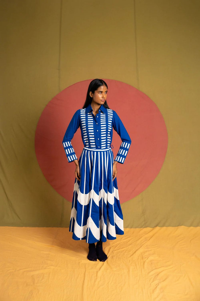 Wasim Candy SS Shirt-Blue and White cotton top/shirt by Ka-Sha in blue for women Worldwide