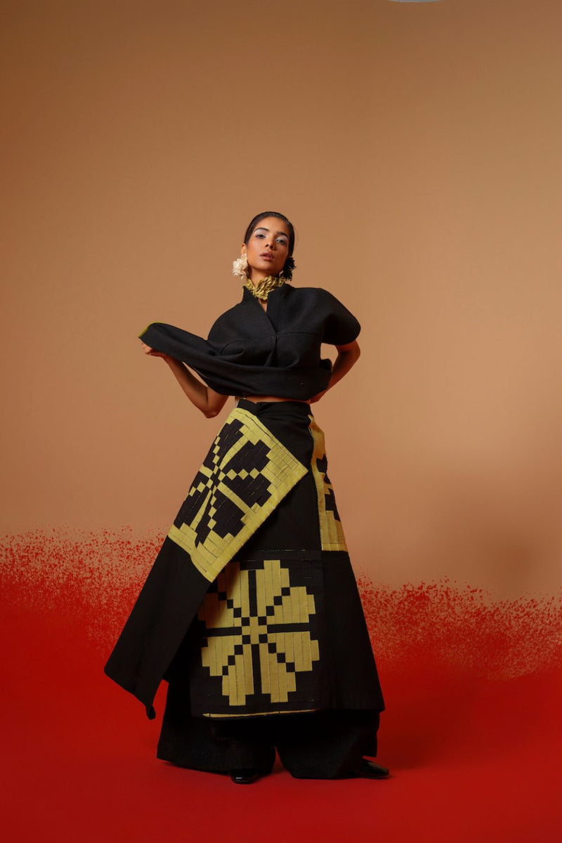 Ember Skirt-Black + Lime 100% cotton skirts by Stoique in black, lime for women Worldwide
