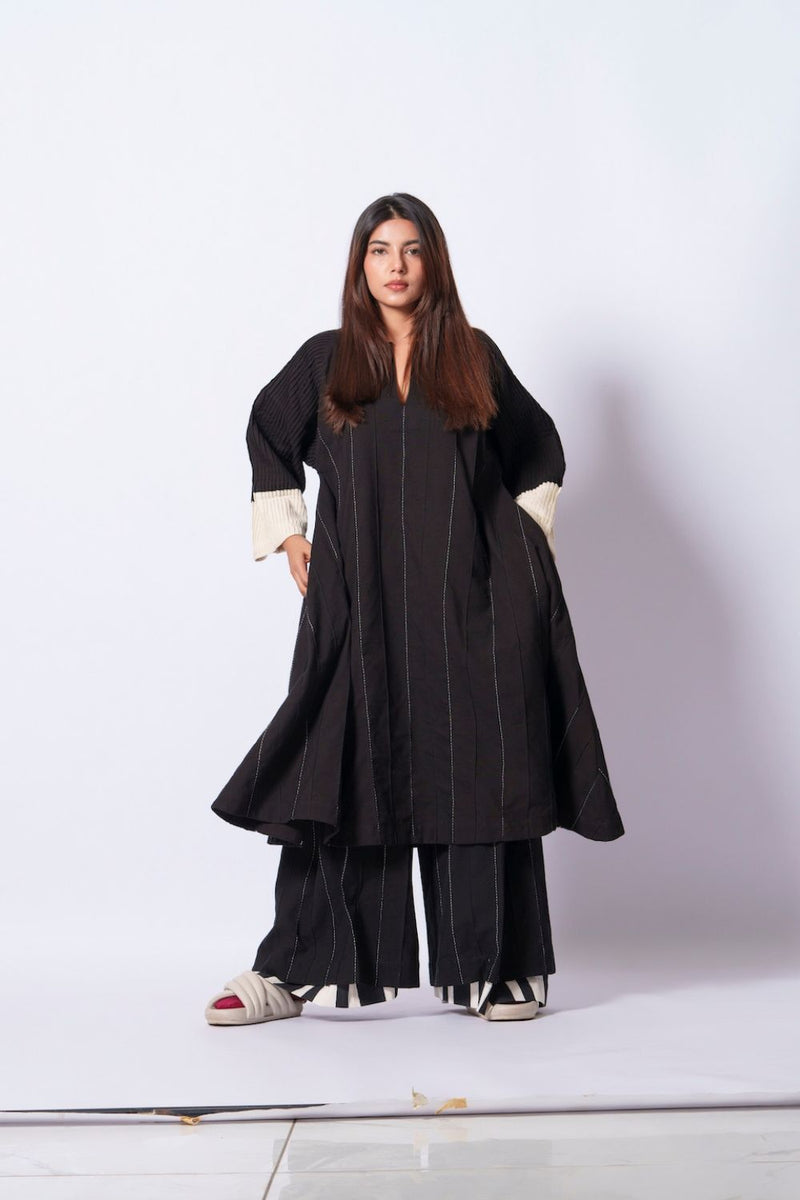 Dune Pants-Black + Natural cotton matty pants/trousers by Stoique in black, natural for women Worldwide