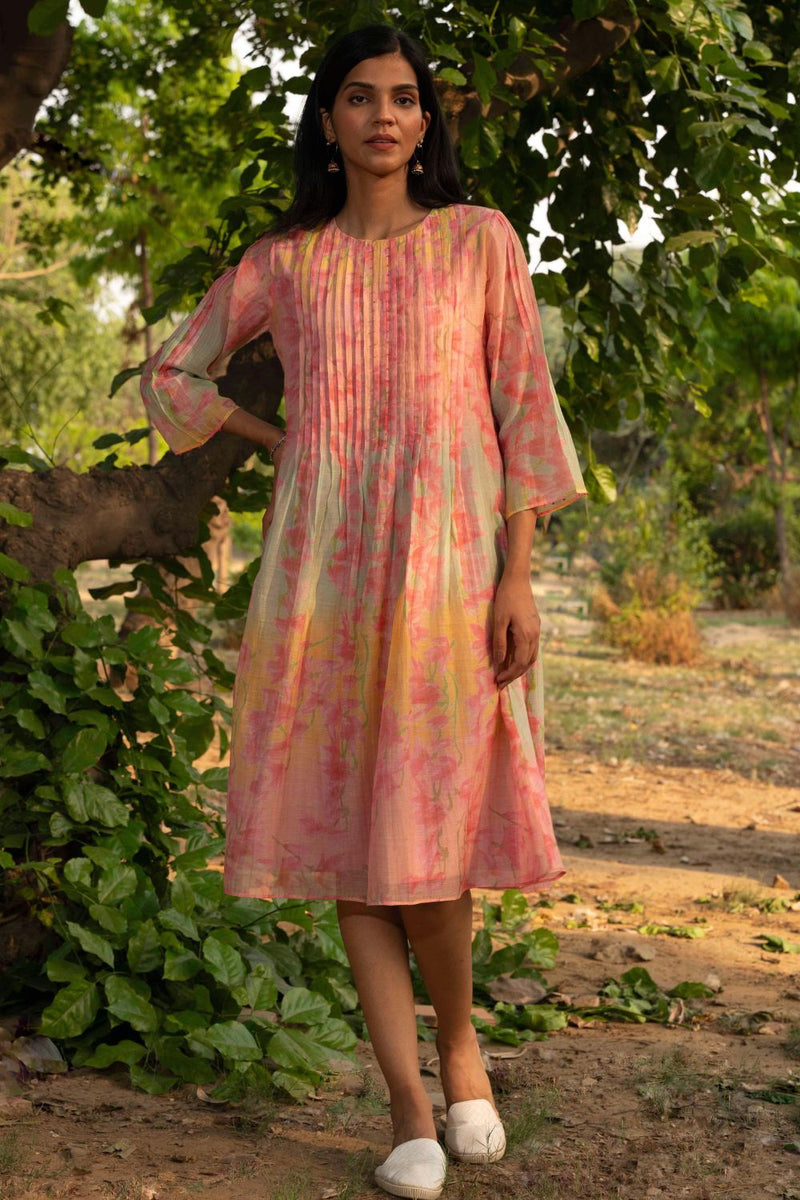 Canary Dress silk by Priti Prashant in peach color for women Worldwide