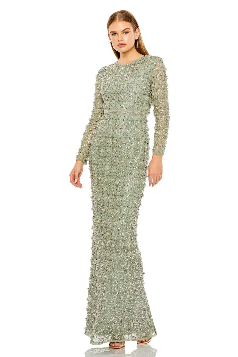MD-93827 Fitted Long Dress-Green by Mac Duggal in green color for women Worldwide