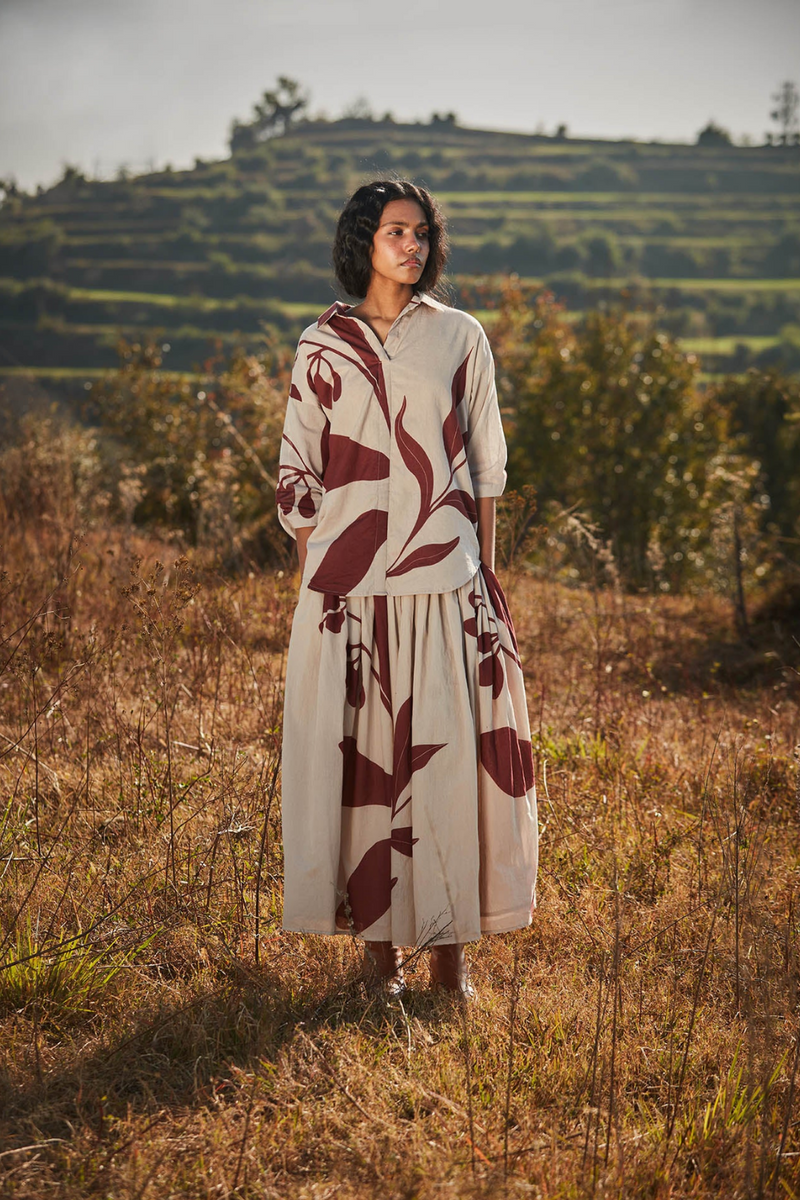 Burnt sienna skirt cotton by Khara Kapas in beige for women Worldwide