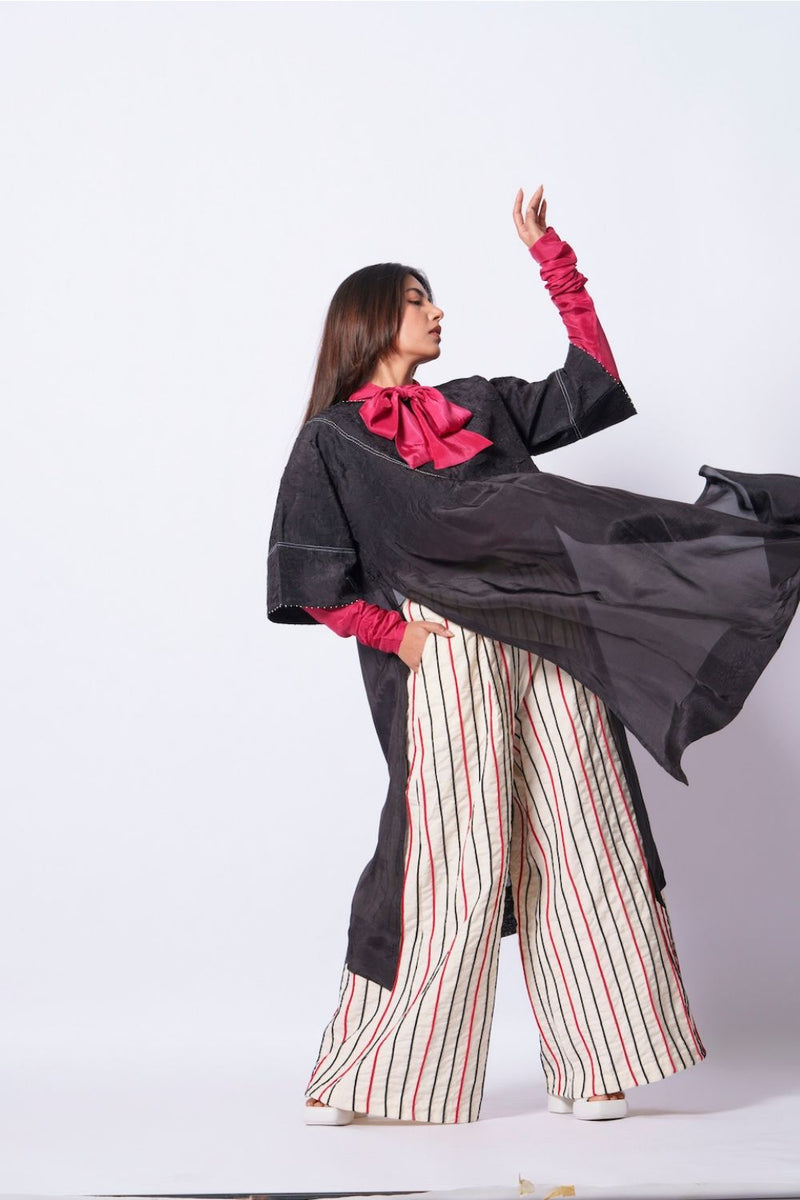 Cord Pants-Ivory + Black + Red handwoven cotton pants/trousers by Stoique in ivory, black, red for women Worldwide