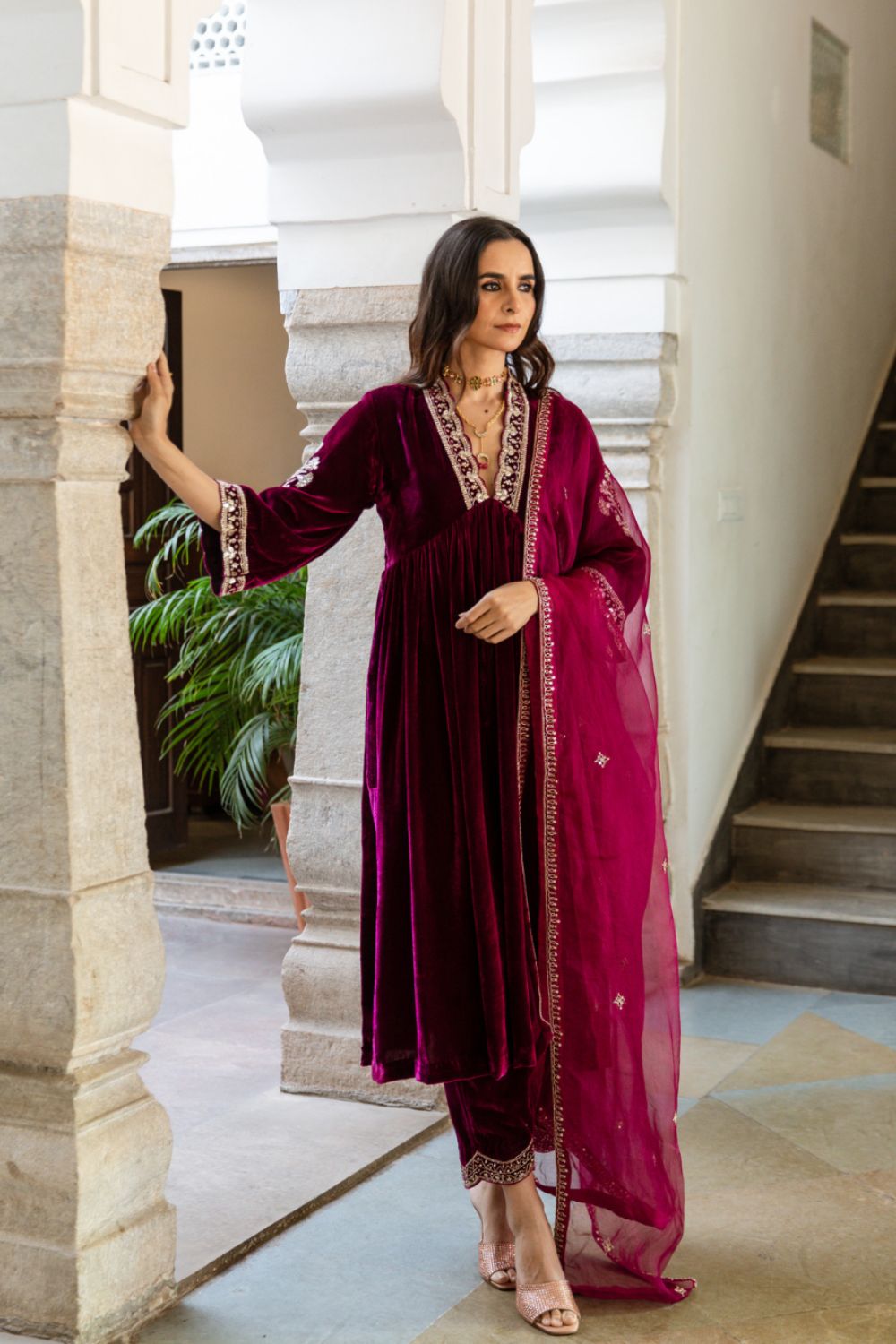 Khizaan - Velvet Embroidered Suit Set