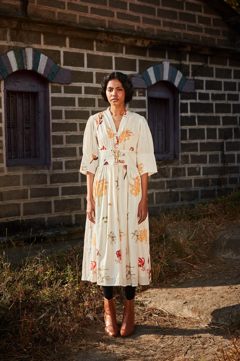 Ivory Mist Dress cotton by Khara Kapas in white for women Worldwide