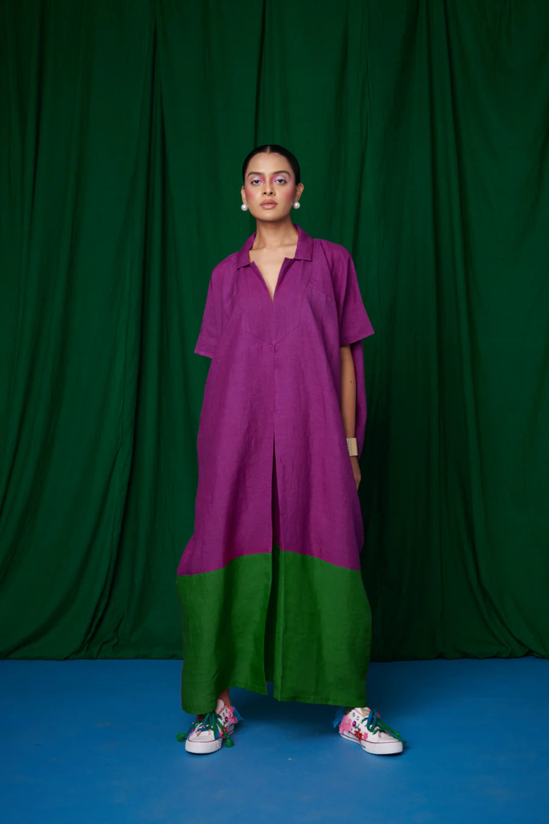 Violet Linen Kaftan Dress linen by Saphed for women Worldwide
