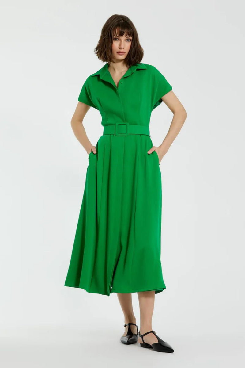 21000-Midi Dress With Belt-Spring Green by Mac Duggal in green color for women Worldwide