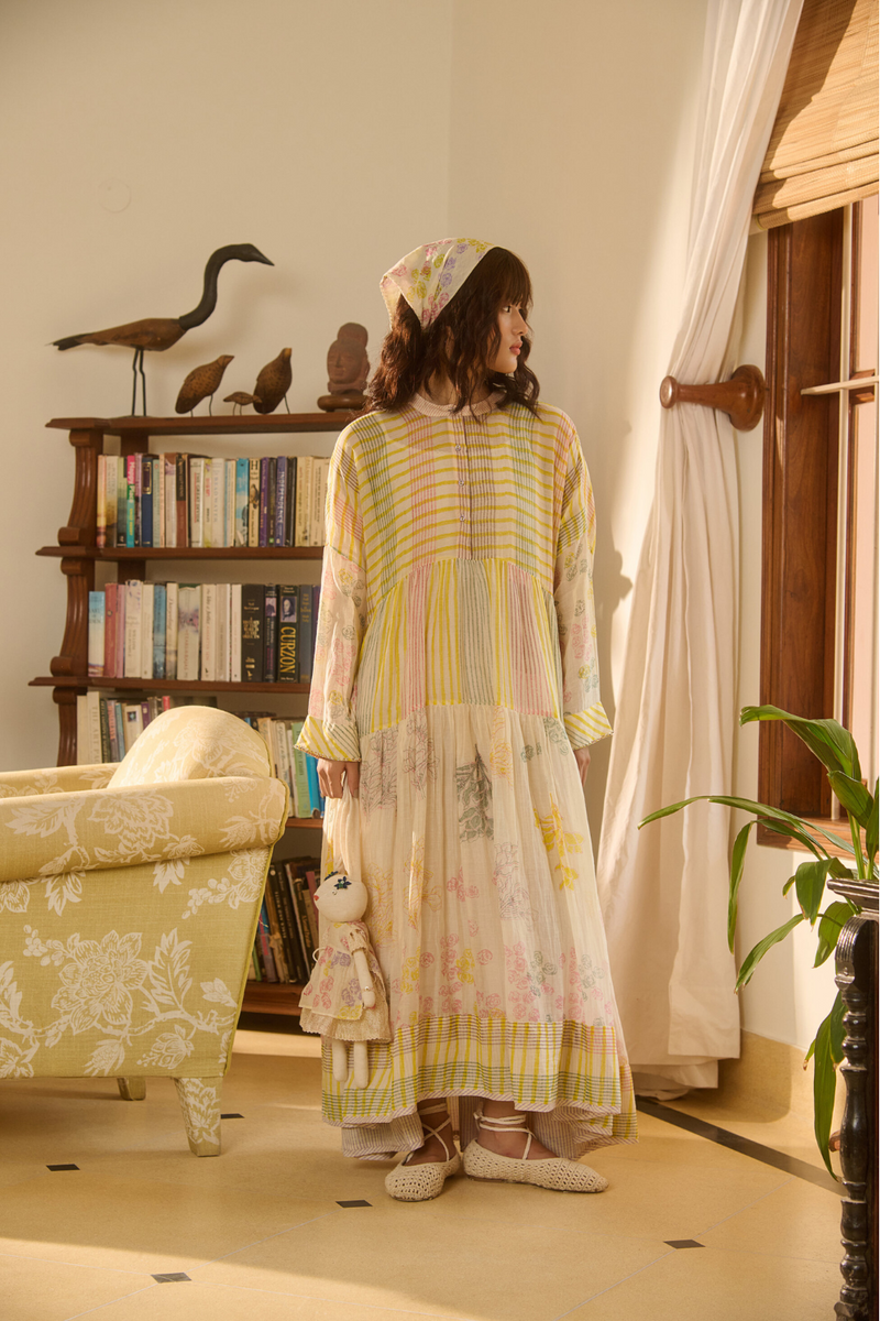 ROSIE DRESS-IVORY chanderi by SWATTI KAPOOR in ivory color for women Worldwide