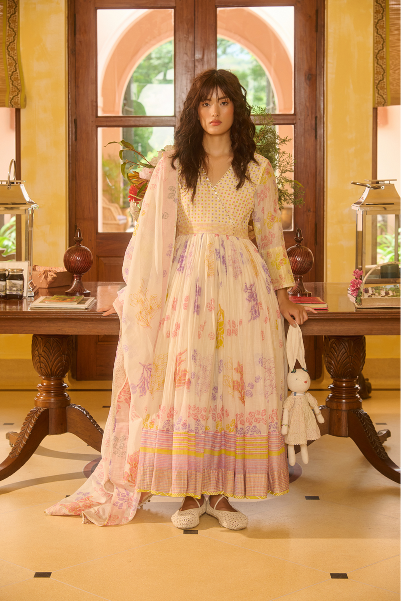 RUBY KURTA-IVORY chanderi by SWATTI KAPOOR in ivory color for women Worldwide