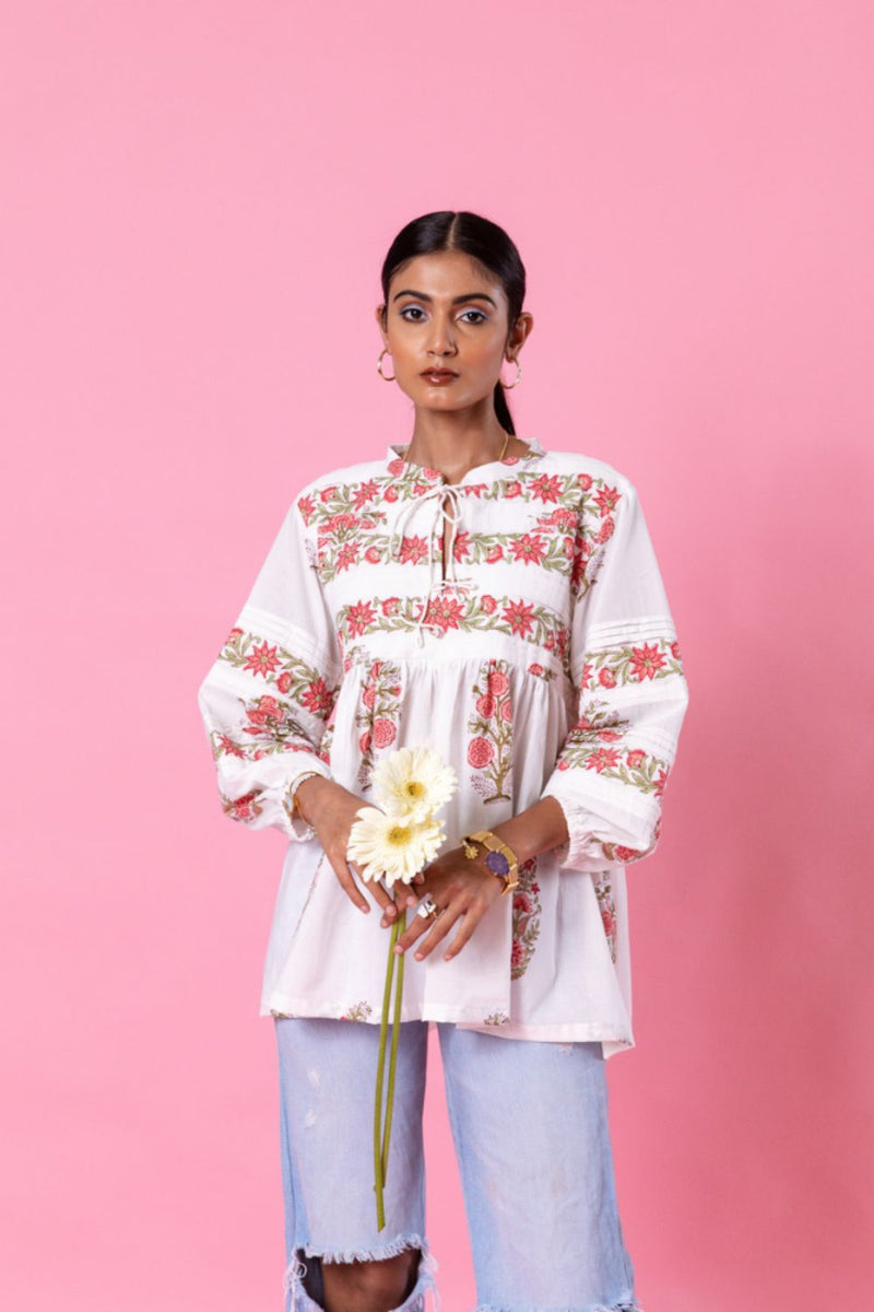 Florencia Peasent Top Top & Tunics by Marche in white color for women Worldwide