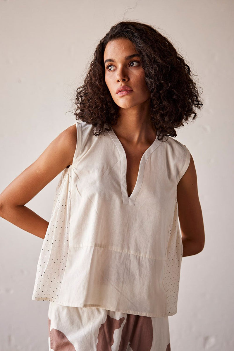 Ivory Bloom Blouse cotton Top & Tunics by Khara Kapas in white for women Worldwide
