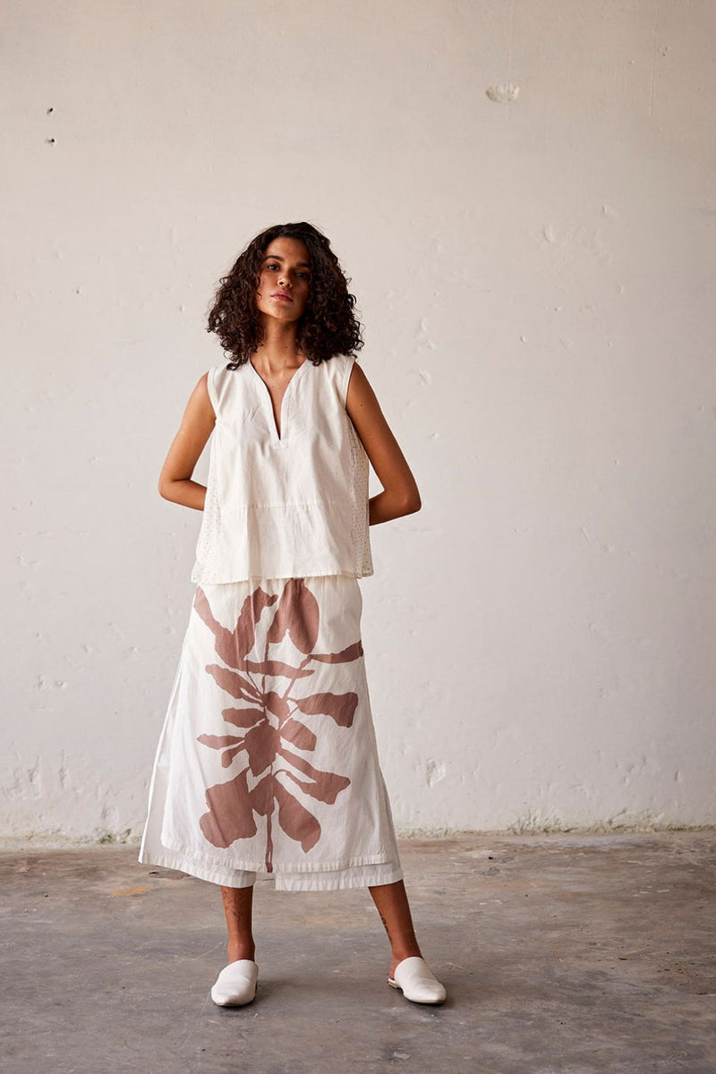 Butterscotch Skirt - Trouser cotton Bottoms,Skirts by Khara Kapas in white for women Worldwide
