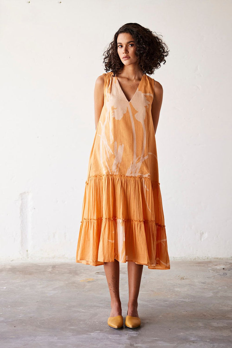 Sun-Sational Dress cotton Dresses by Khara Kapas in orange for women Worldwide