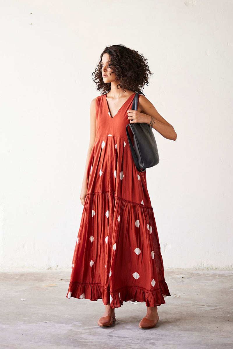 Earthen Hues Dress cotton Dresses by Khara Kapas in red for women Worldwide