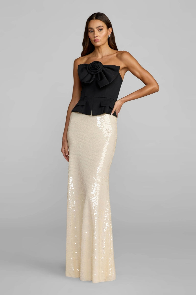 27793-Black and Ivory Strapless Peplum Sequin Evening Gown polyester cocktail-and-party-dresses by Mac Duggal in black, ivory for women Worldwide