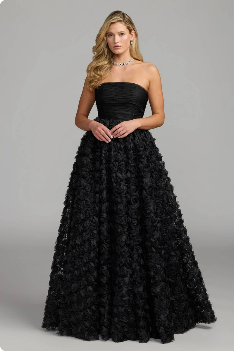 27783-Black Strapless 3D Rosette Ball Gown polyester evening-gowns by Mac Duggal in black for women Worldwide