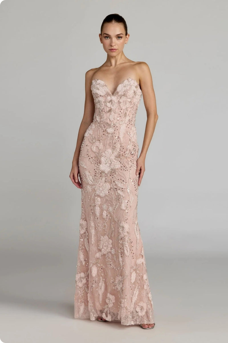 21283-Pink Embellished Lace Strapless Sweetheart Gown polyester evening-gowns by Mac Duggal in white for women Worldwide