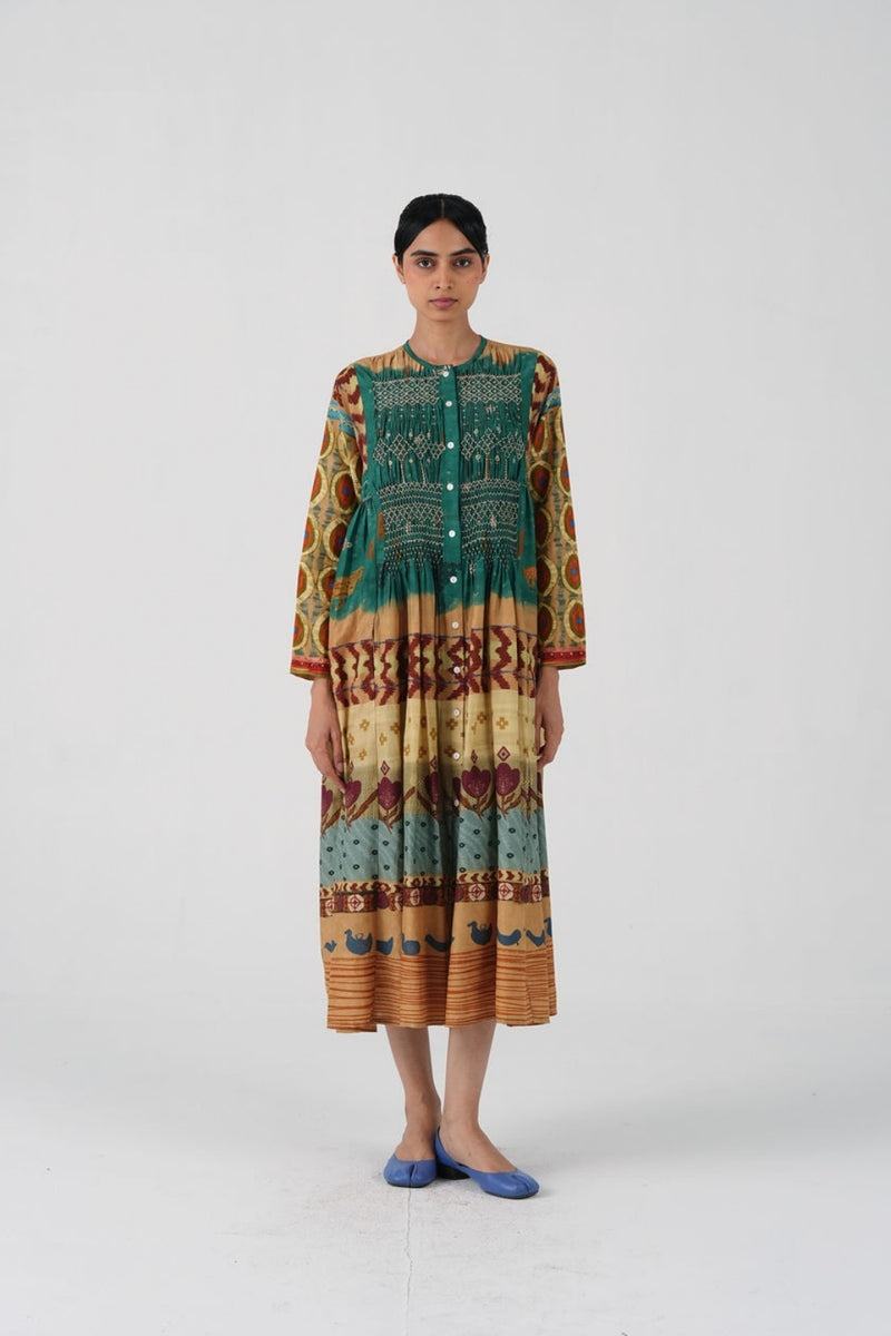 Frida Dress-Fresco cotton silk dress by CORD in multi-color for women Worldwide