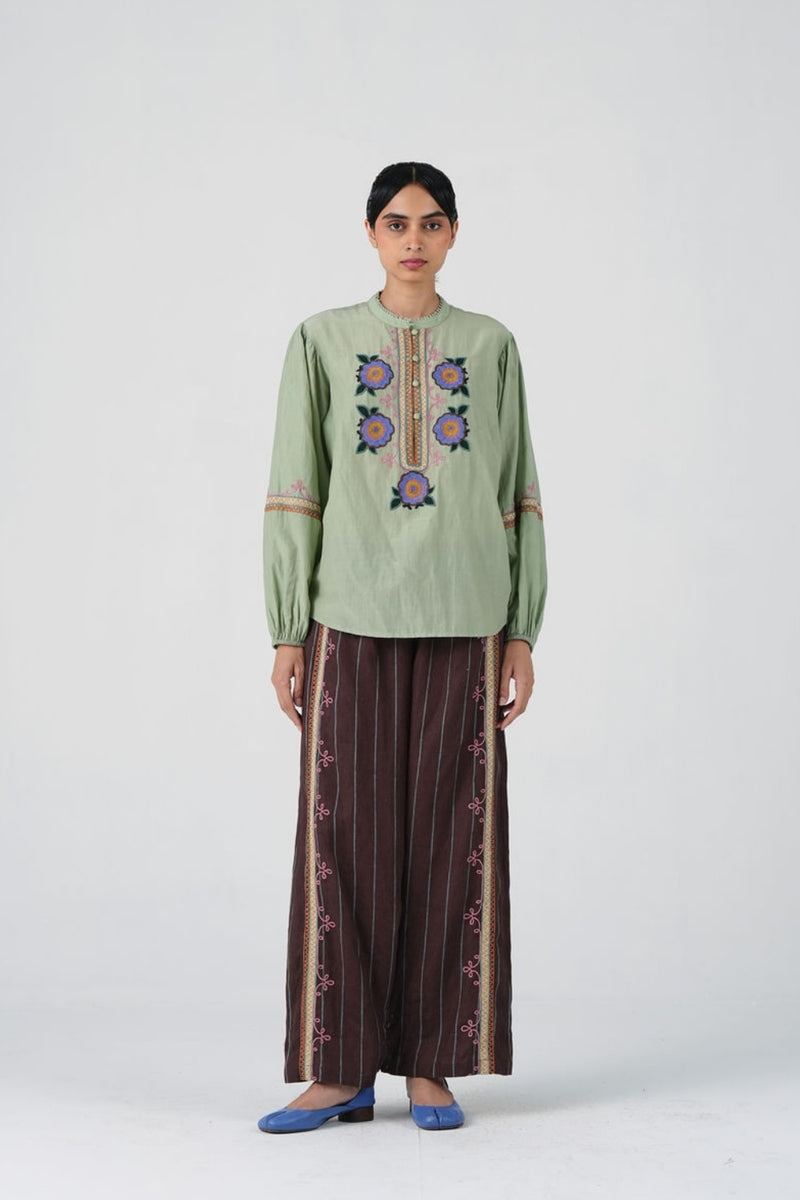 Jane Set-Blue Marigold cotton silk, linen co-ord set by CORD in multi-color for women Worldwide