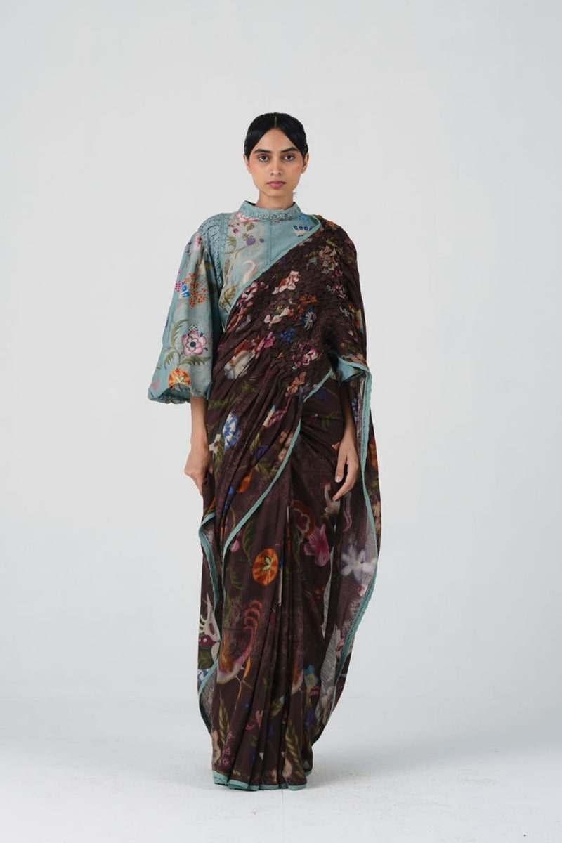 Smocked Saree-Floret cotton saree by CORD in multi-color for women Worldwide