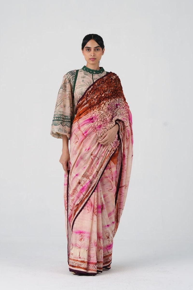 Smocked Saree-Sai cotton saree by CORD in multi-color for women Worldwide