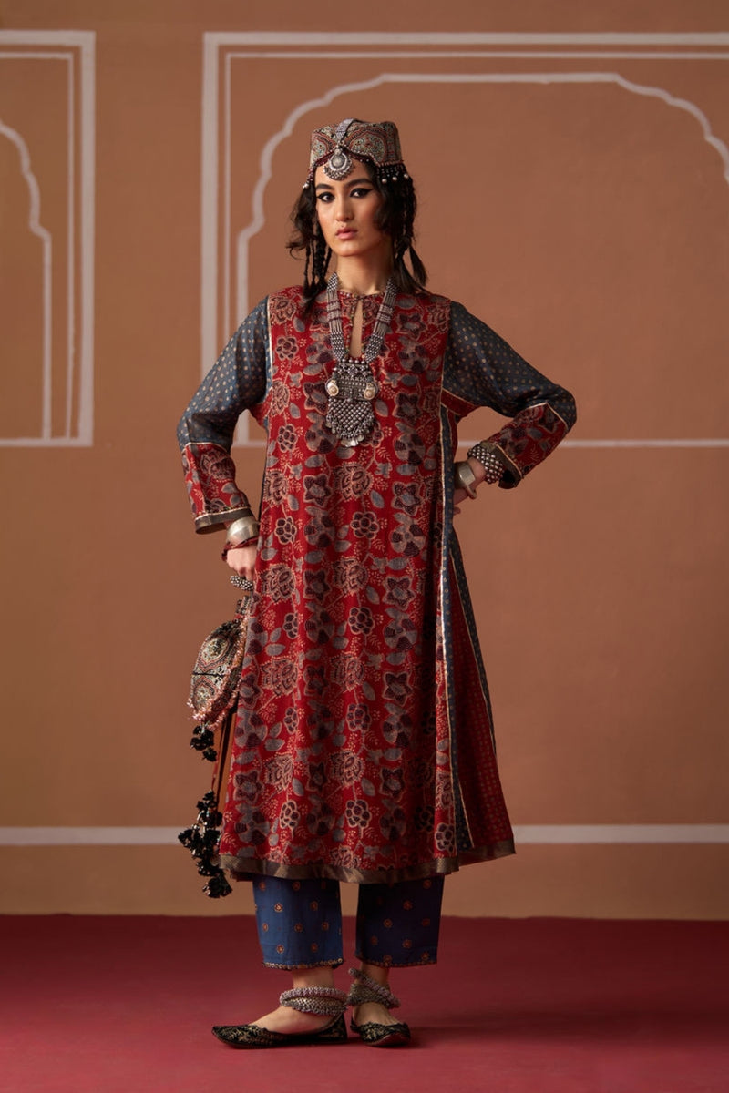 Arohi Kurti chanderi kurta/kurta set by SWATTI KAPOOR in rust, blue for women Worldwide