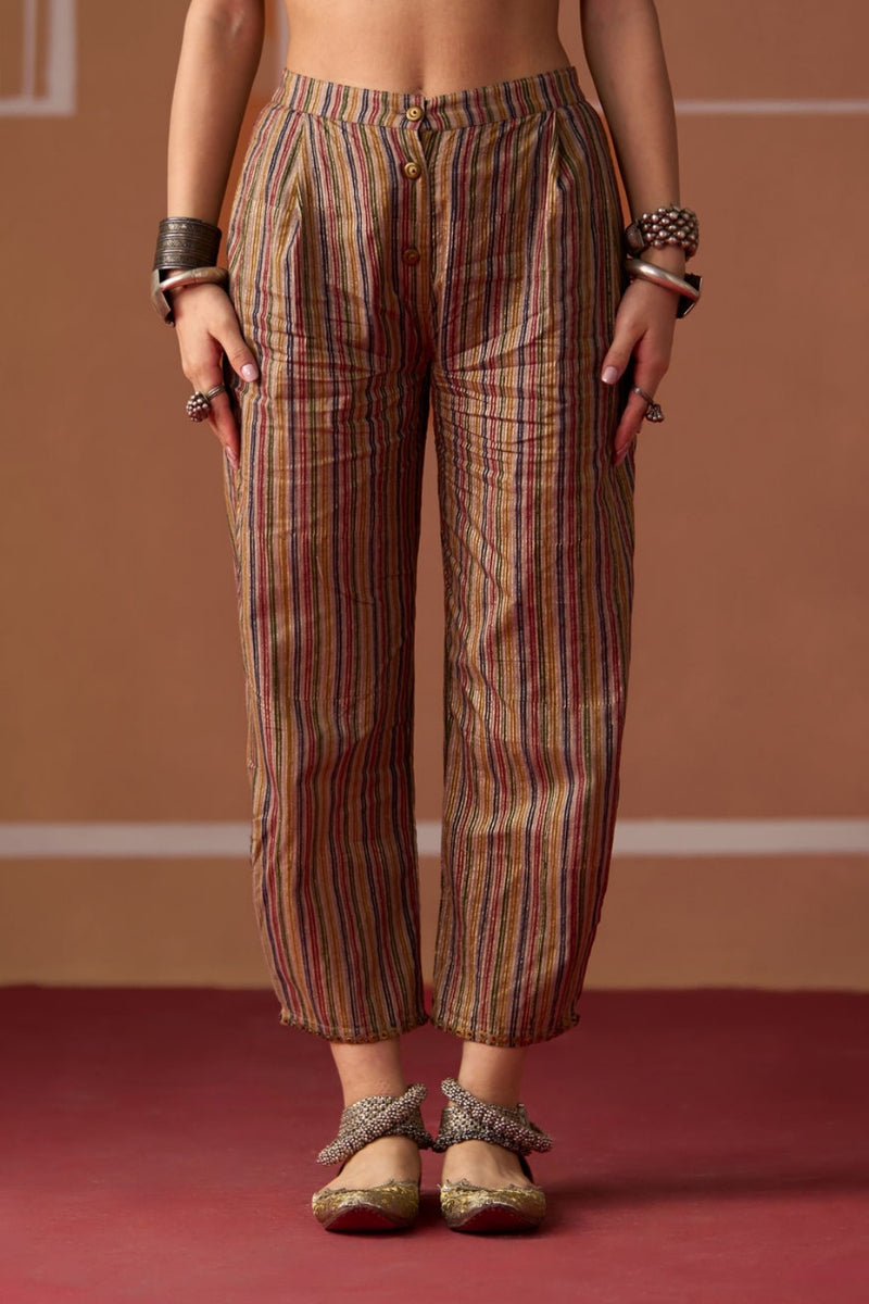 Hameeda Pant cotton pyjama/salwar by SWATTI KAPOOR in multi-color stripe for women Worldwide