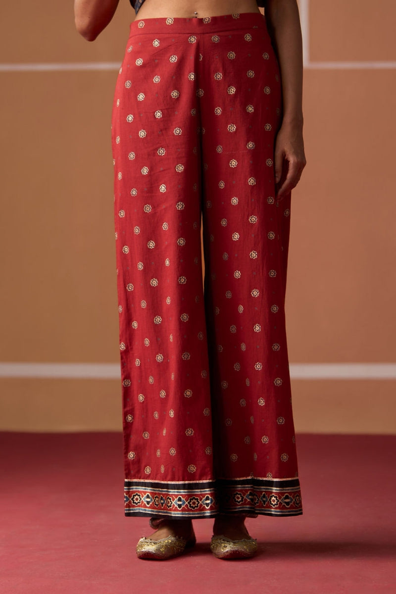 Karuna Pant cotton pyjama/salwar by SWATTI KAPOOR in rust for women Worldwide