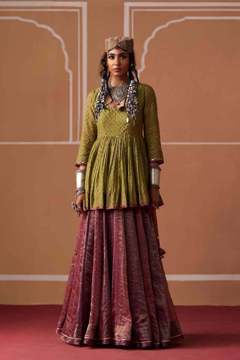 Ojas Skirt chanderi indo-western by SWATTI KAPOOR in plum, purple for women Worldwide