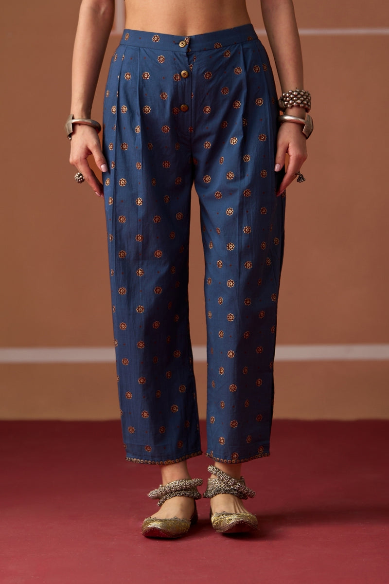Ridhi Pant cotton pyjama/salwar by SWATTI KAPOOR in blue for women Worldwide