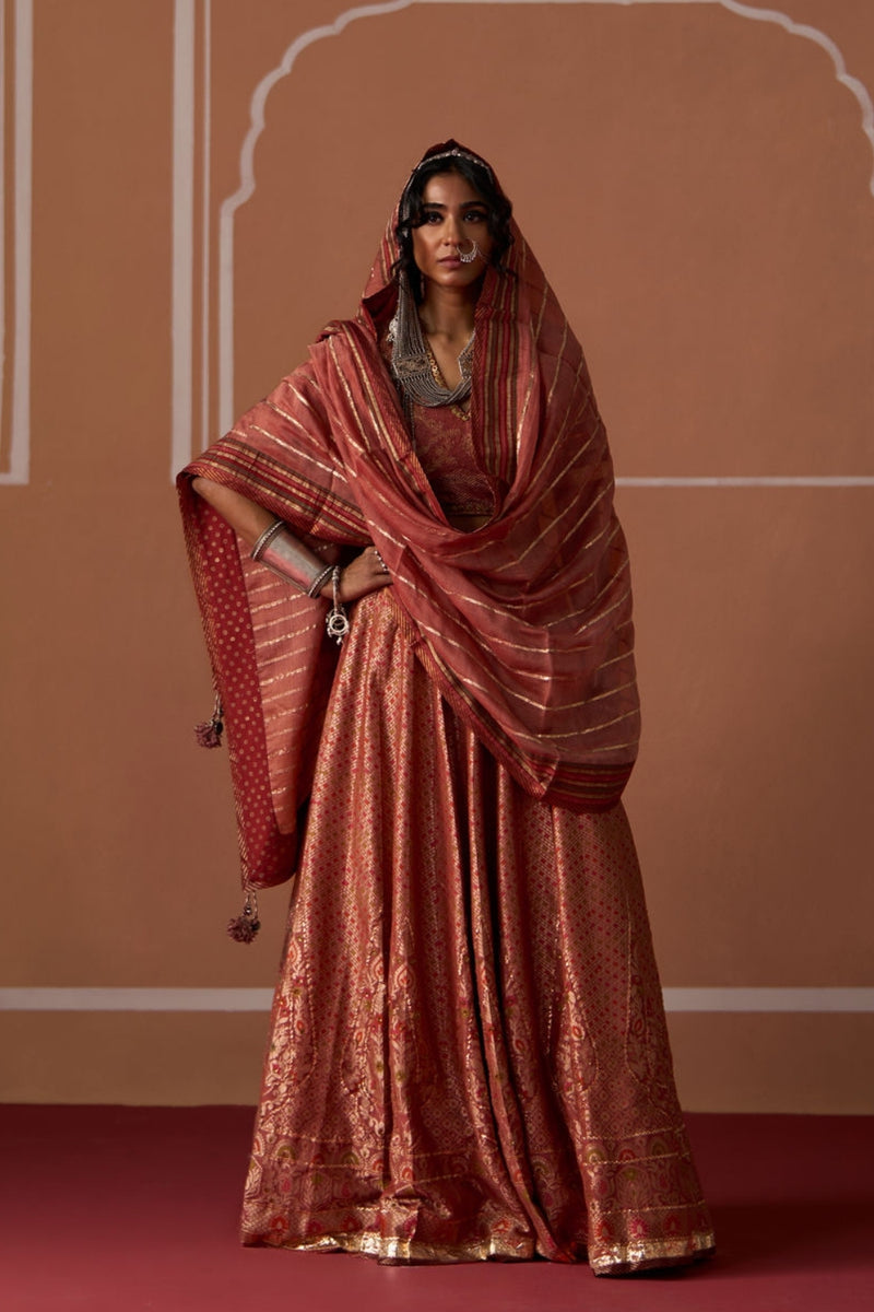 Saira Skirt silk indo-western by SWATTI KAPOOR in peach for women Worldwide