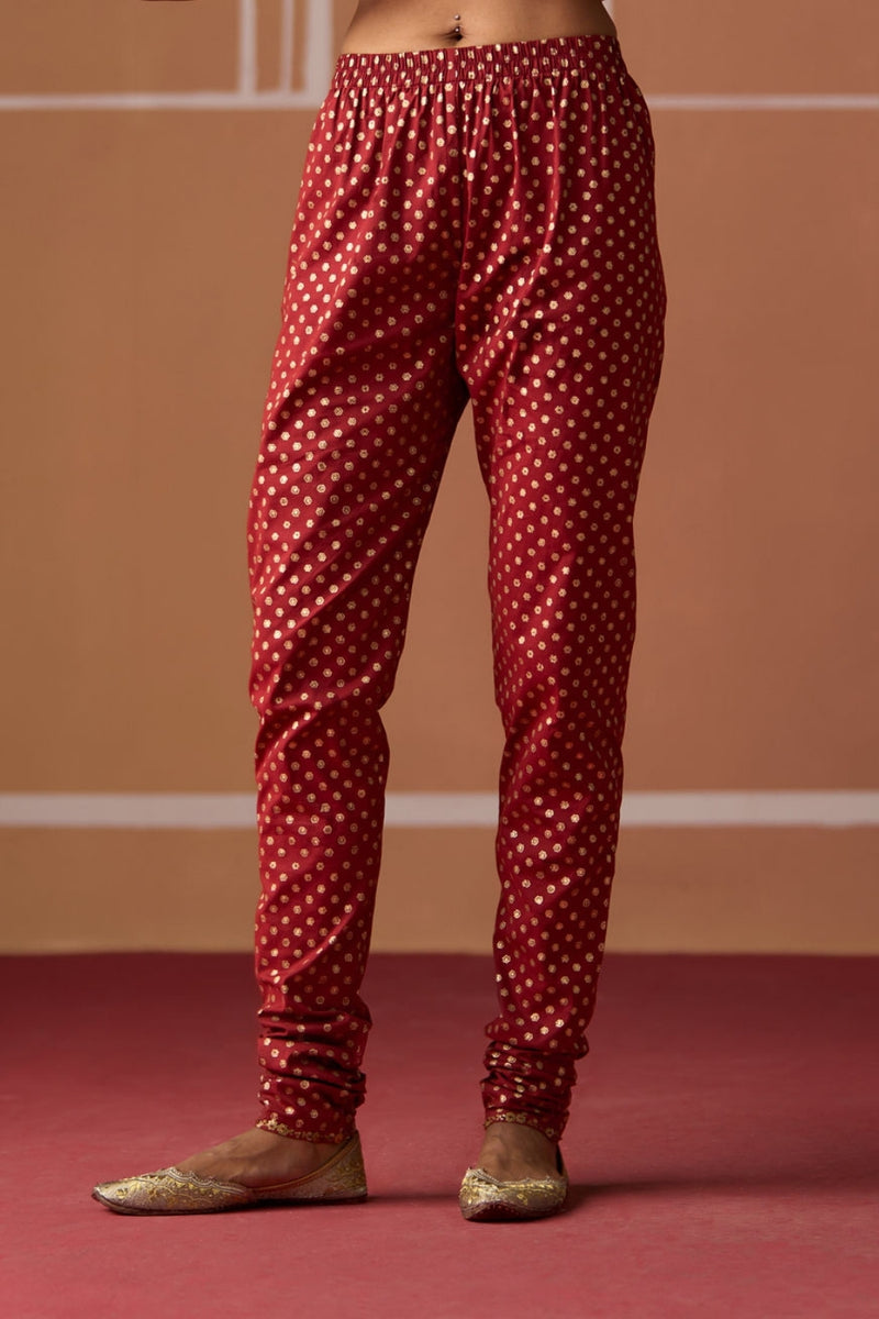 Tania Churidar cotton pyjama/salwar by SWATTI KAPOOR in rust for women Worldwide