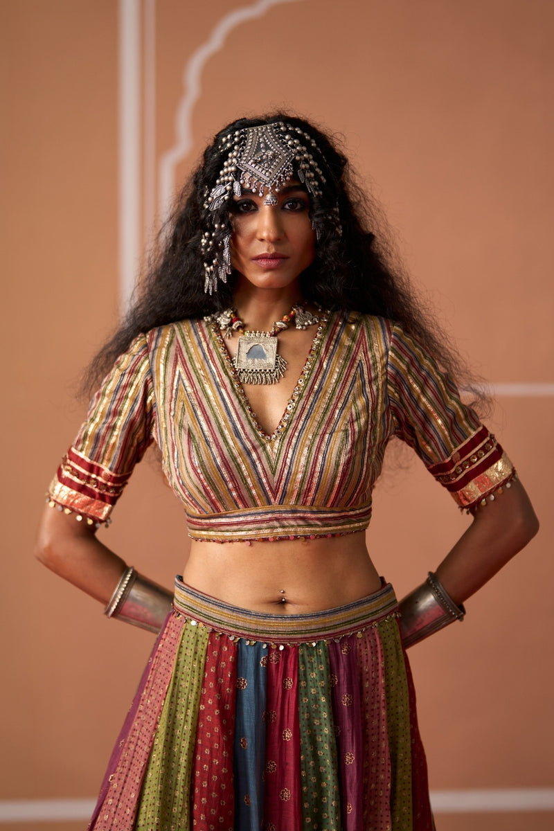 Rumi Blouse chanderi blouse by SWATTI KAPOOR in multi-color stripe for women Worldwide