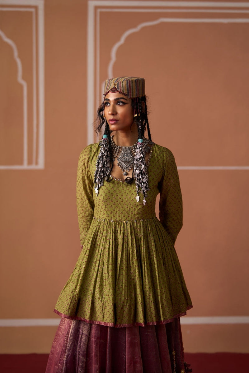 Rida Top chanderi blouse by SWATTI KAPOOR in green for women Worldwide