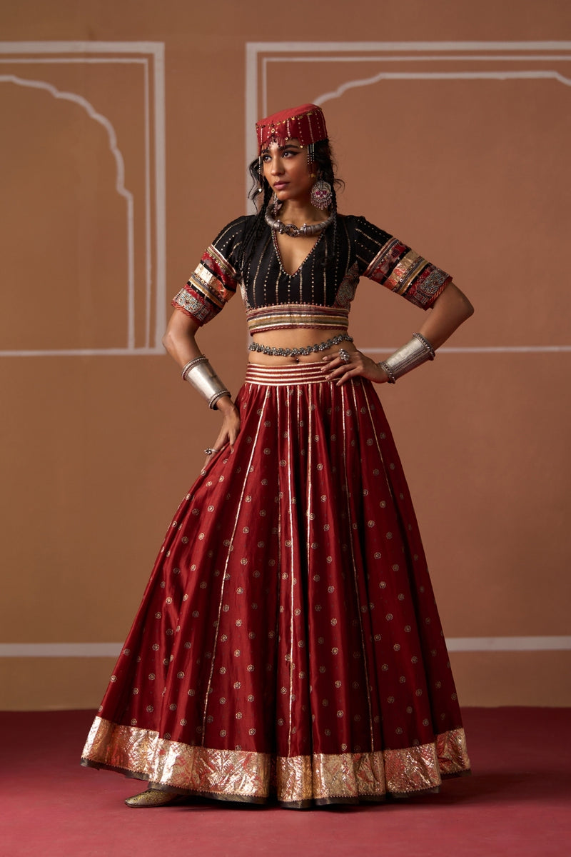 Kesar Skirt chanderi indo-western by SWATTI KAPOOR in rust for women Worldwide