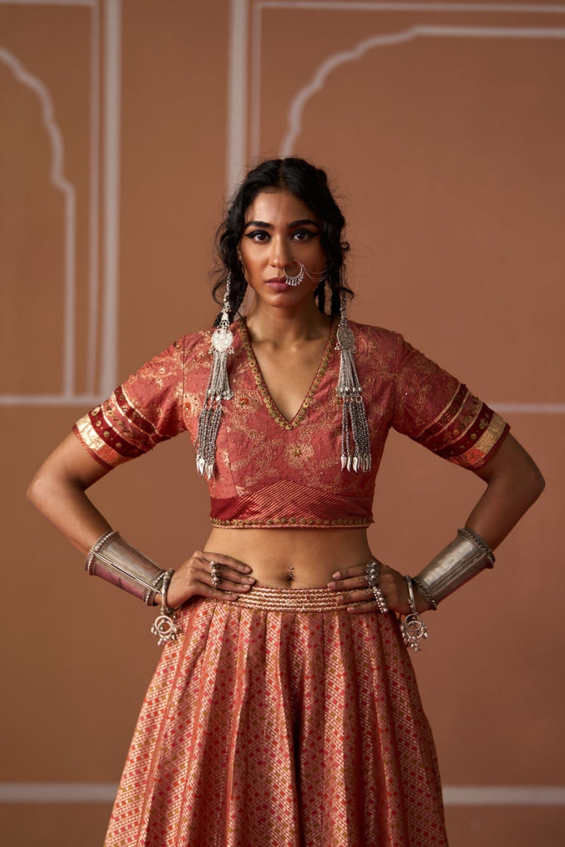 Ashna Blouse silk blouse by SWATTI KAPOOR in peach for women Worldwide