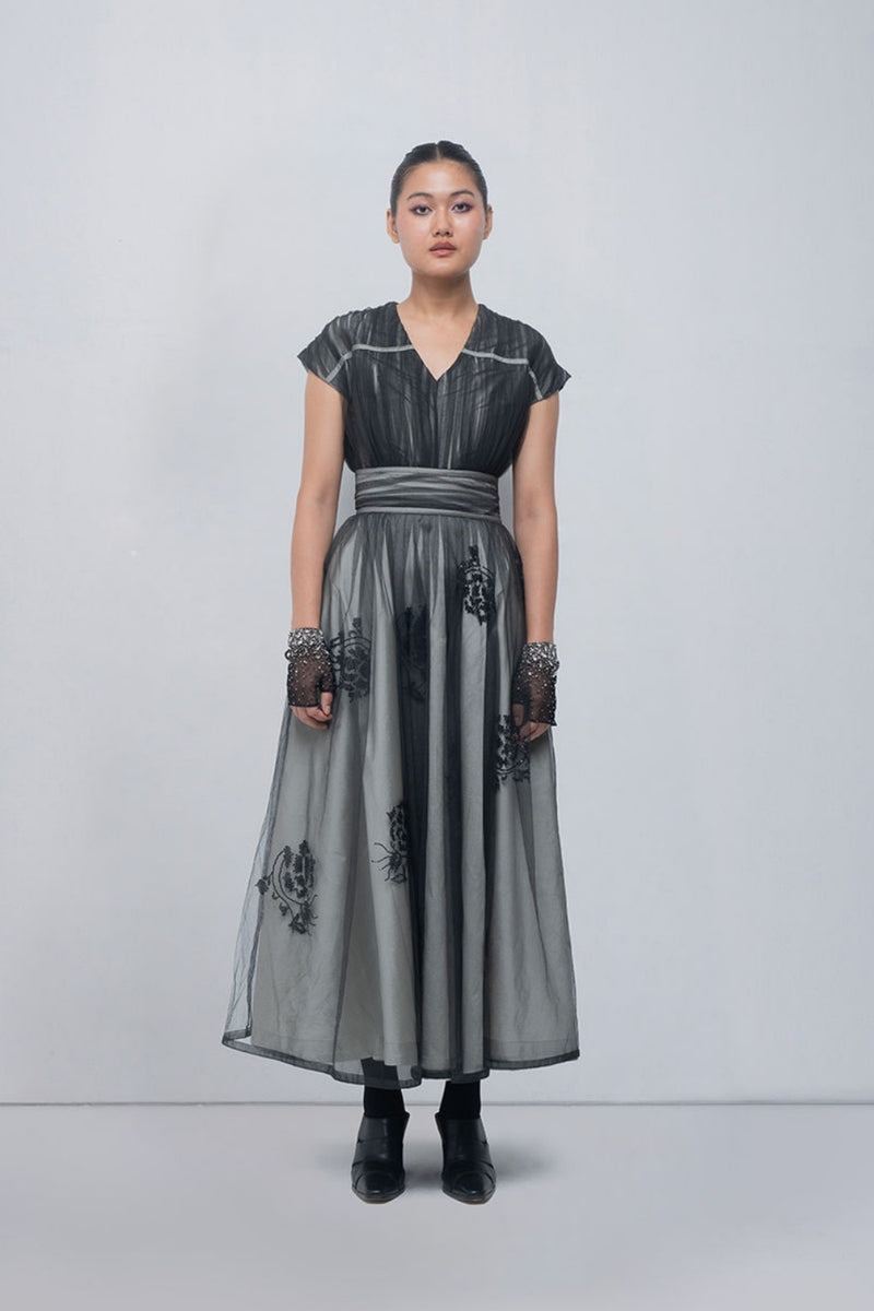Evara Dress viscose by Leh Studios in silver, black for women Worldwide