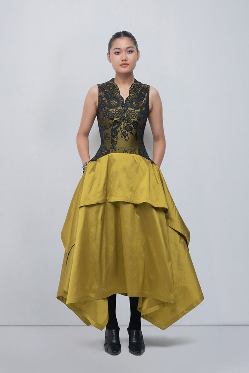 Serra Dress viscose by Leh Studios in black, green for women Worldwide