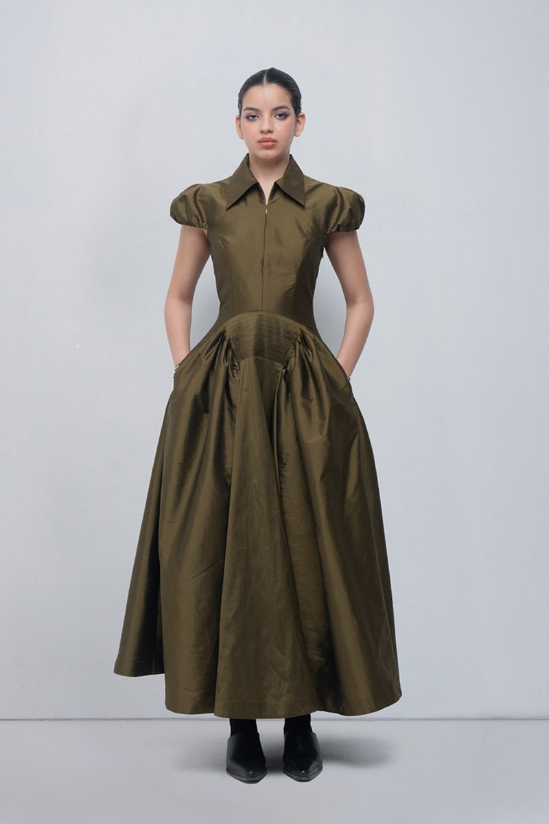 Romee Dress viscose by Leh Studios in olive for women Worldwide
