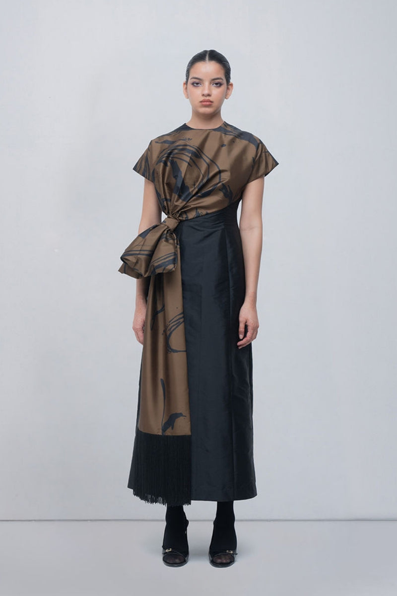 Nadine Knot Dress viscose by Leh Studios in olive, black for women Worldwide
