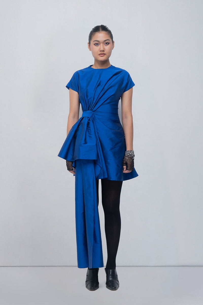 Mysa Draped Dress viscose by Leh Studios in blue for women Worldwide